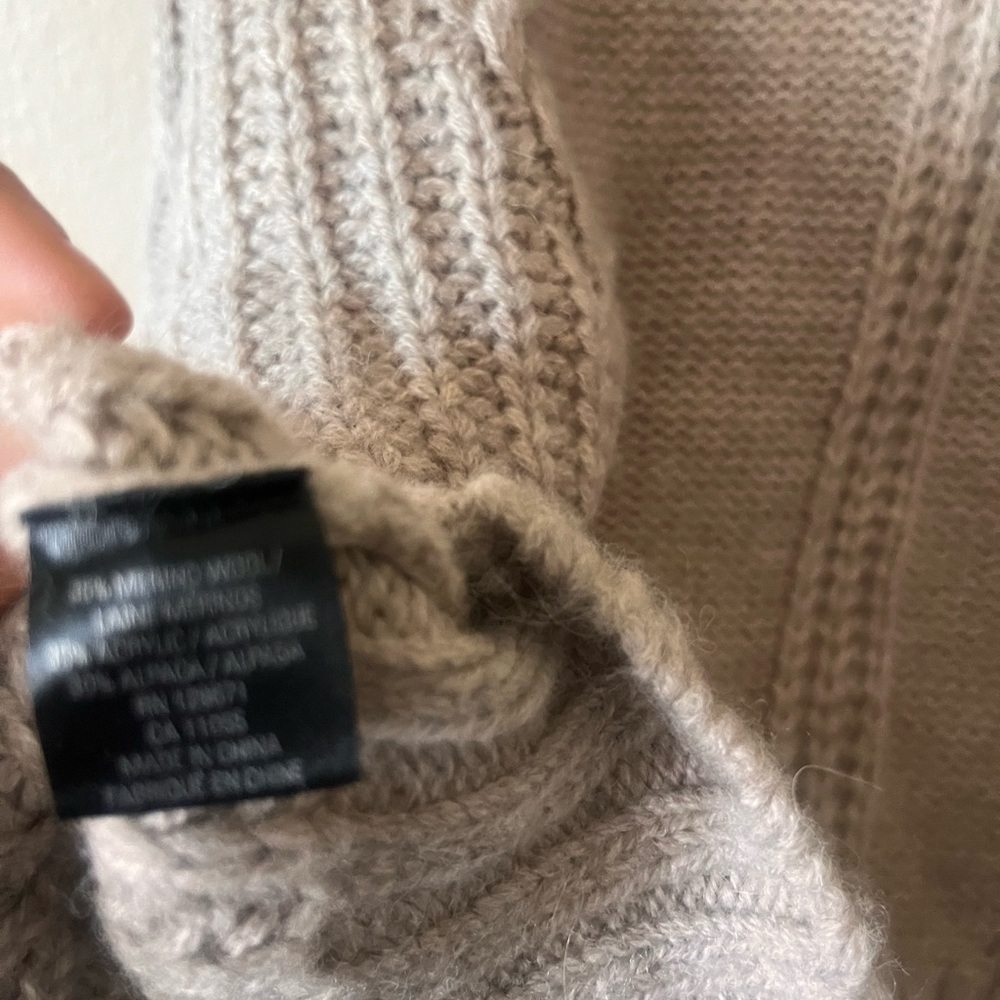 Skull Cashmere Taupe Cable Knit Turtleneck Sweater - Picture 5 of 10
